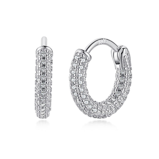 Sterling Silver Micropave Huggie Hoop Earrings - HK Jewels