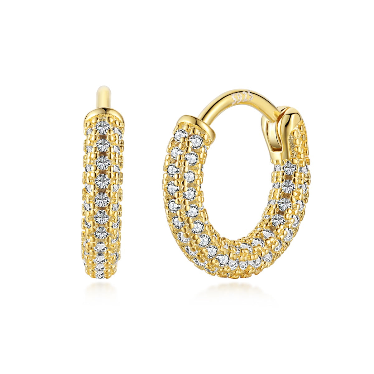 Sterling Silver Micropave Huggie Hoop Earrings - HK Jewels