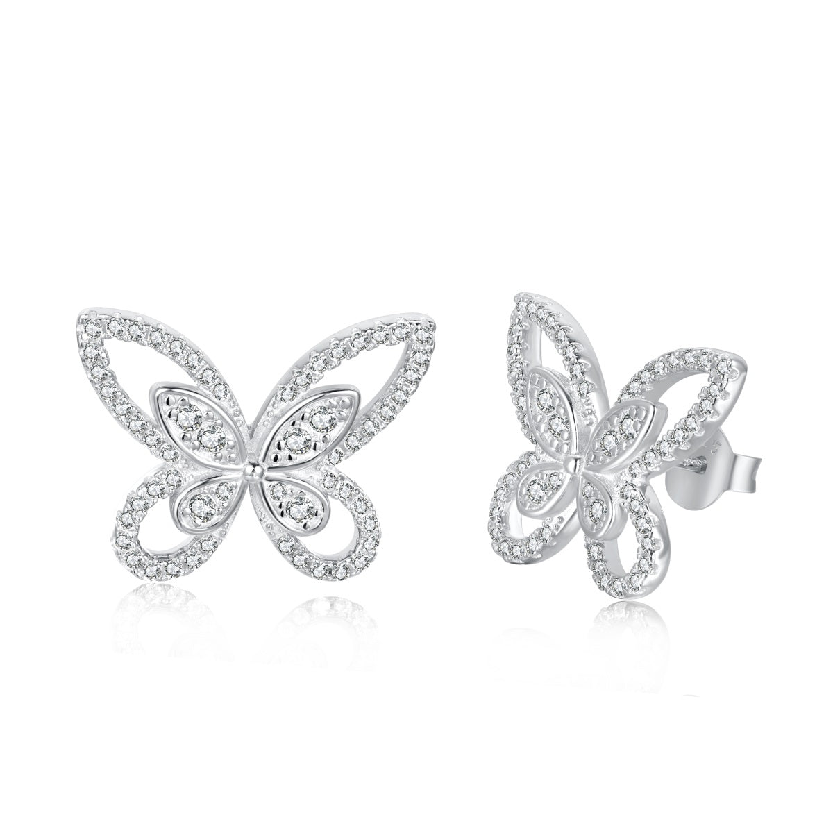 Sterling Silver CZ Outline Butterfly Stud Earrings - HK Jewels
