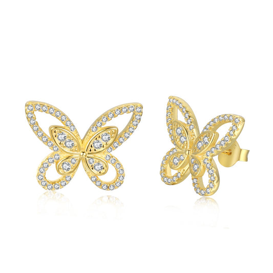 Sterling Silver CZ Outline Butterfly Stud Earrings - HK Jewels