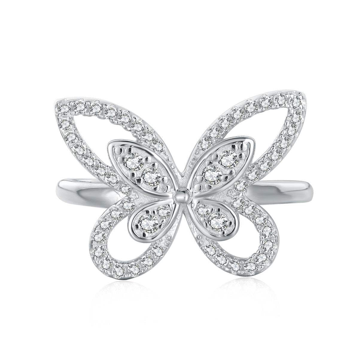 Sterling Silver Outline Butterfly CZ Ring - HK Jewels