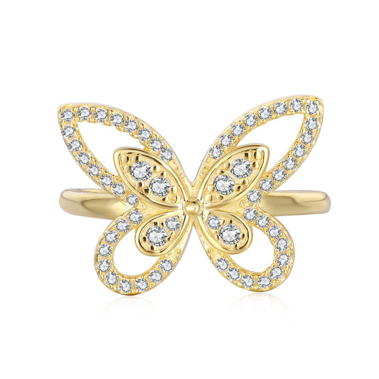 Sterling Silver Outline Butterfly CZ Ring - HK Jewels