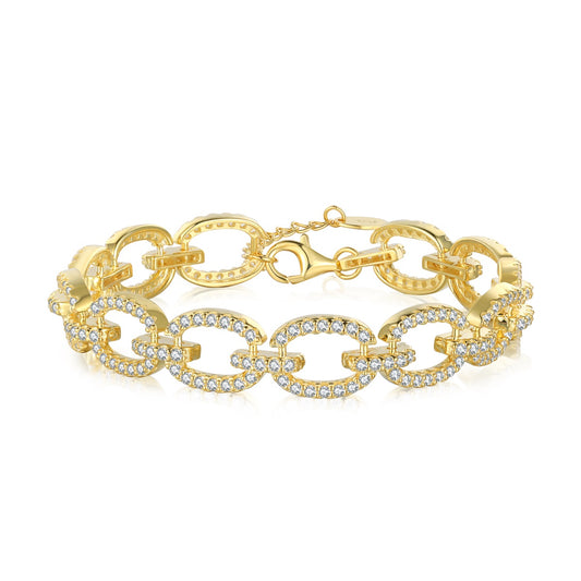 Sterling Silver Micropave Link Bracelet - HK Jewels