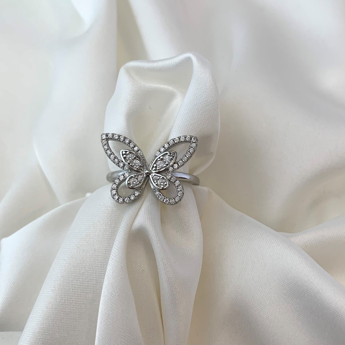 Sterling Silver Outline Butterfly CZ Ring - HK Jewels