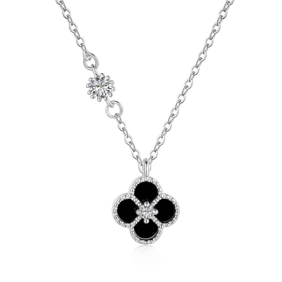 Sterling Silver Four Section Clover Necklace - HK Jewels