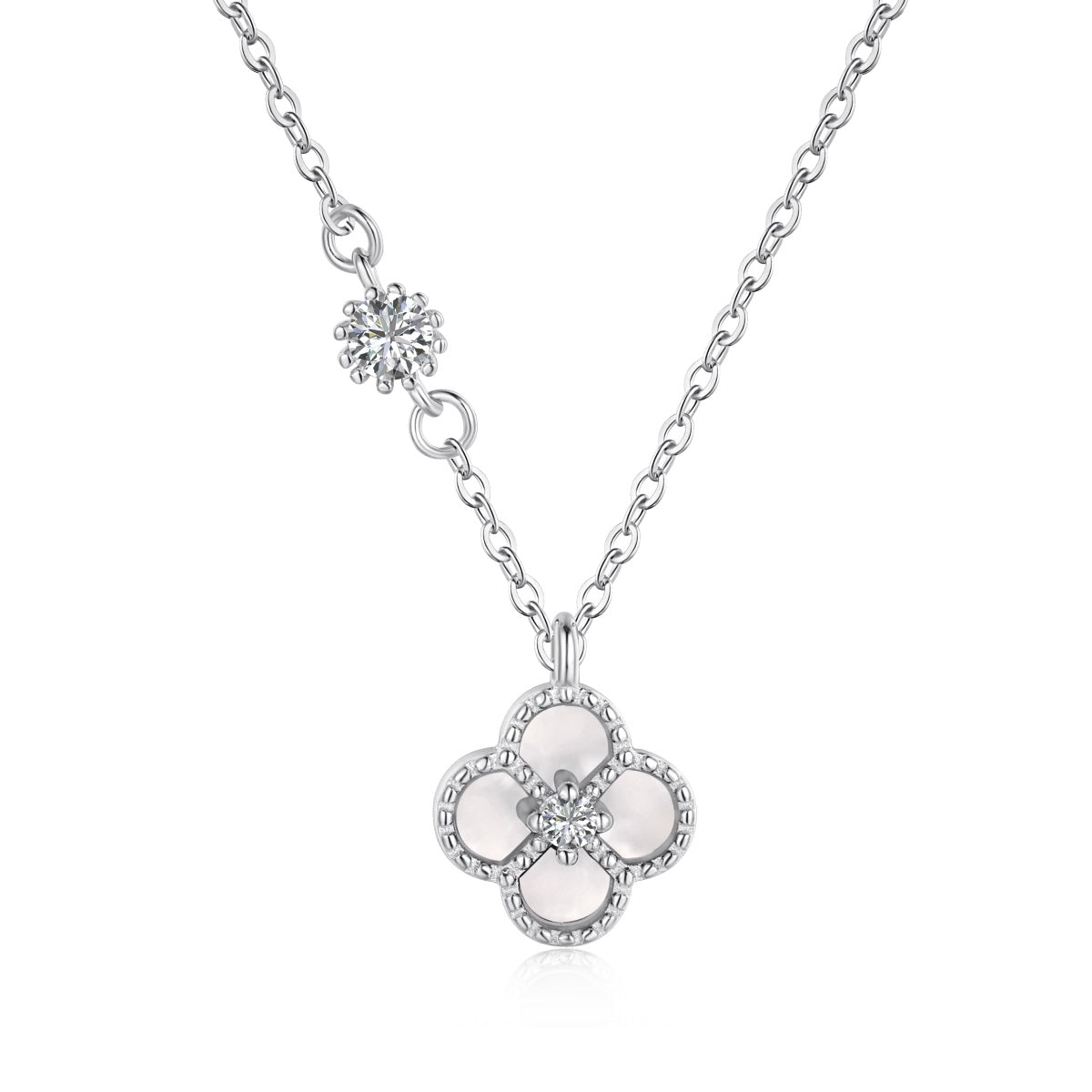 Sterling Silver Four Section Clover Necklace - HK Jewels