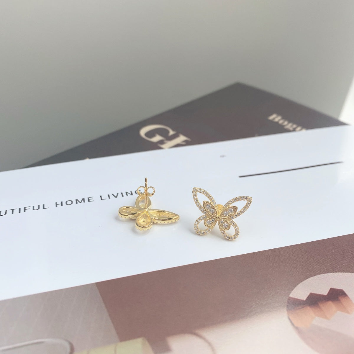 Sterling Silver CZ Outline Butterfly Stud Earrings - HK Jewels