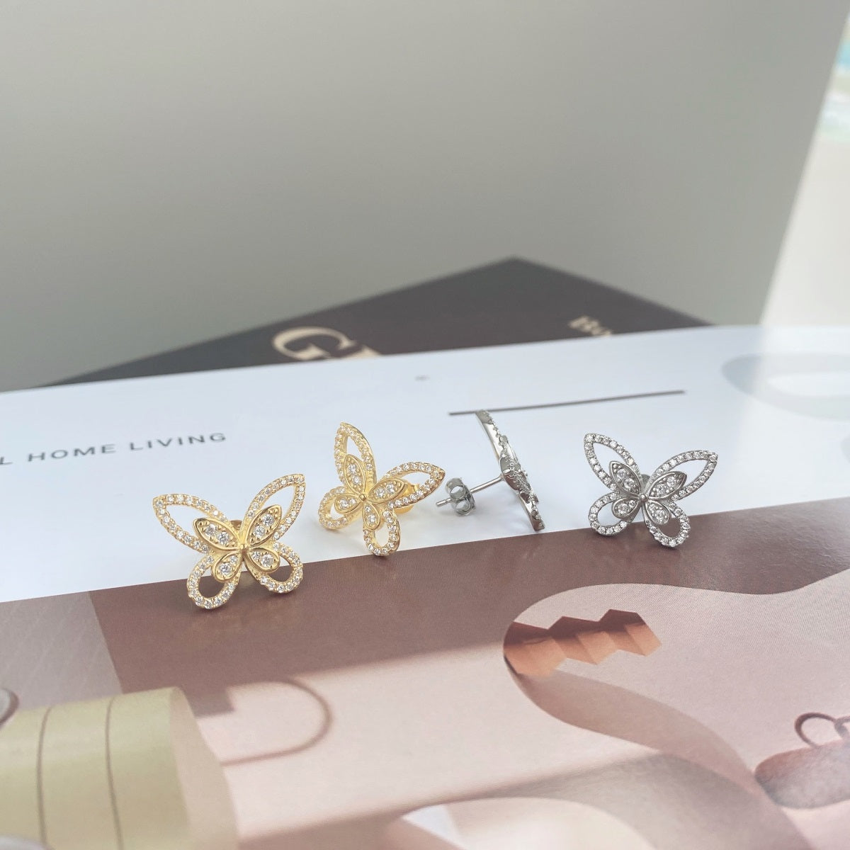 Sterling Silver CZ Outline Butterfly Stud Earrings - HK Jewels