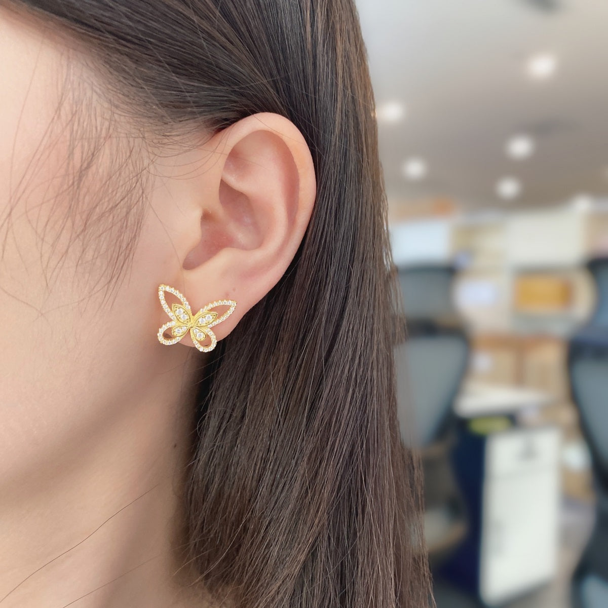 Sterling Silver CZ Outline Butterfly Stud Earrings - HK Jewels