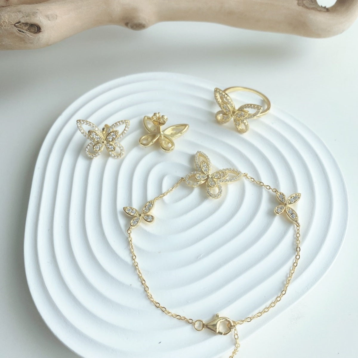 Sterling Silver Adjustable 3 Micropave (Center is Outlined) Butterflies Bracelet - HK Jewels