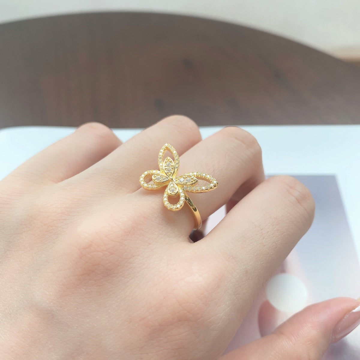Sterling Silver Outline Butterfly CZ Ring - HK Jewels