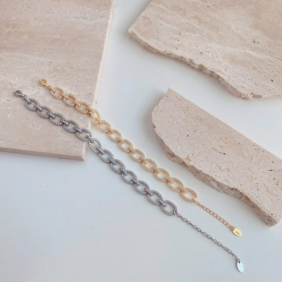 Sterling Silver Micropave Link Bracelet - HK Jewels