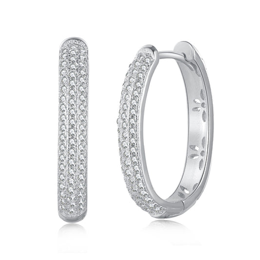 Sterling Silver Micropave Hoop Earrings - HK Jewels