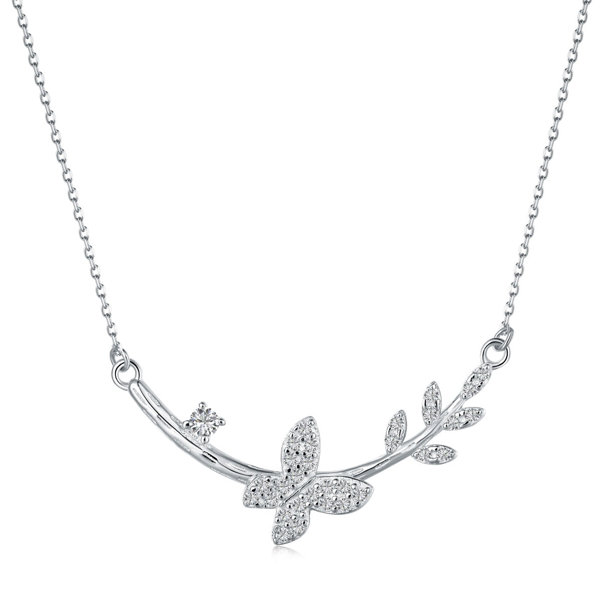 Sterling Silver Butterfly and Floral Design Bar Necklace - HK Jewels