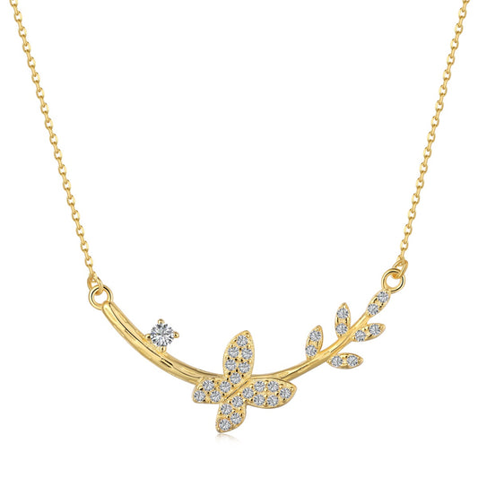 Sterling Silver Butterfly and Floral Design Bar Necklace - HK Jewels