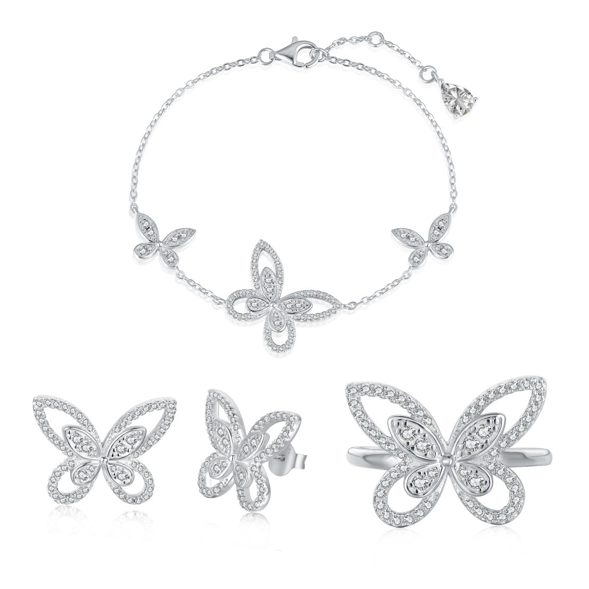 Sterling Silver CZ Outline Butterfly Stud Earrings - HK Jewels