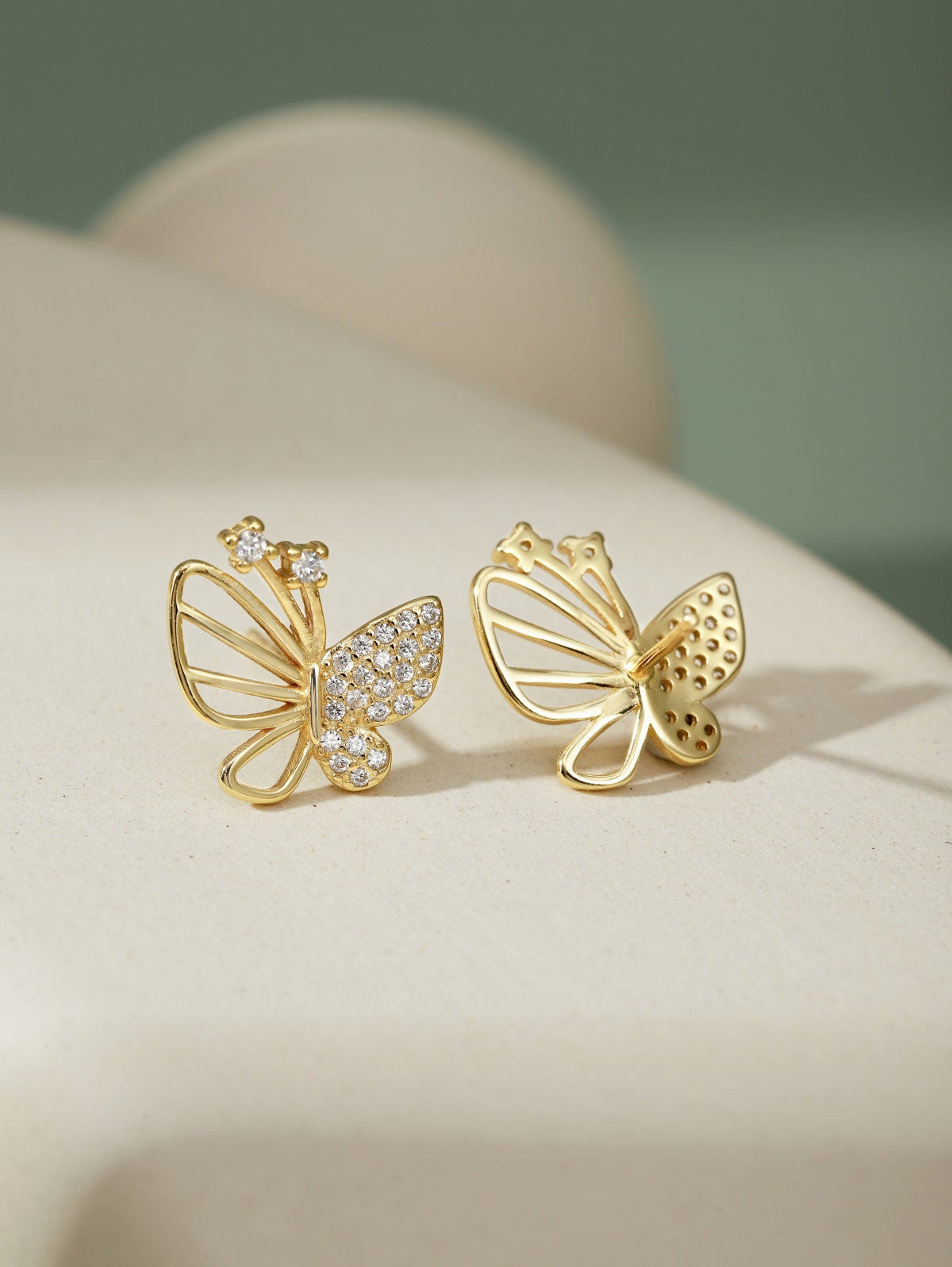 Sterling Silver Half Open Micropave Butterfly Stud Earrings - HK Jewels