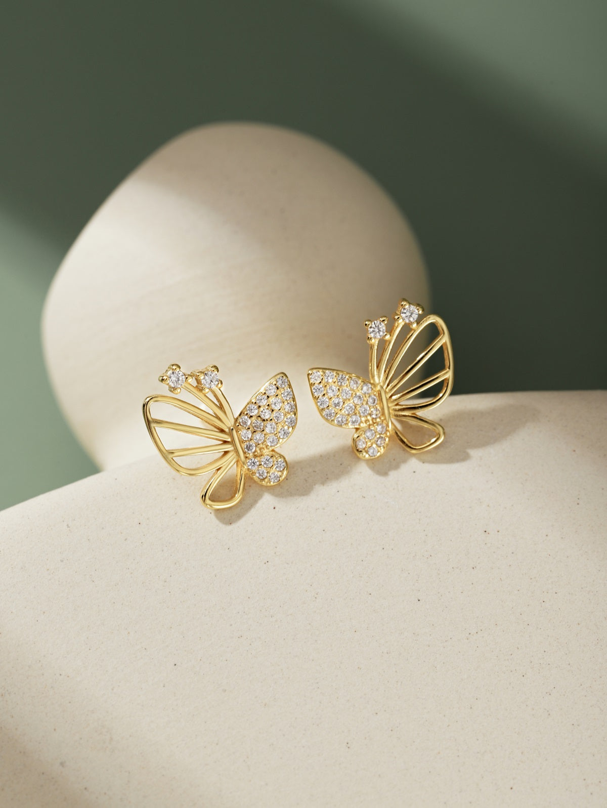 Sterling Silver Half Open Micropave Butterfly Stud Earrings - HK Jewels