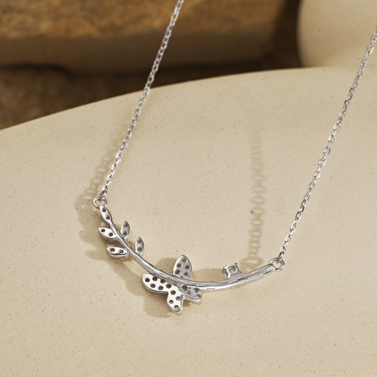 Sterling Silver Butterfly and Floral Design Bar Necklace - HK Jewels