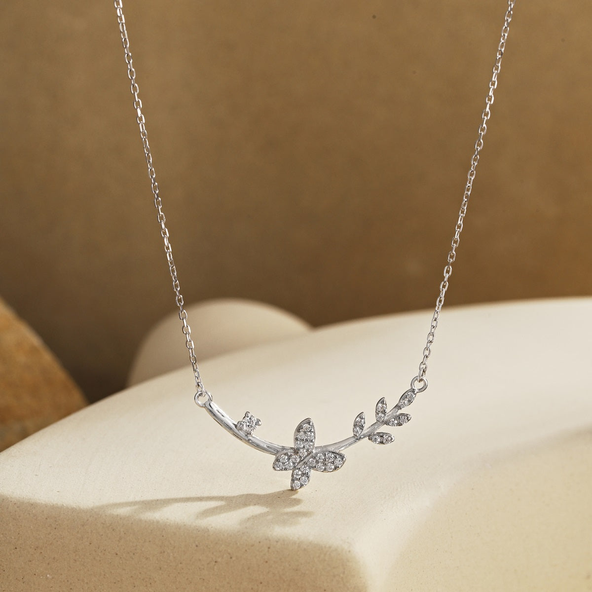 Sterling Silver Butterfly and Floral Design Bar Necklace - HK Jewels
