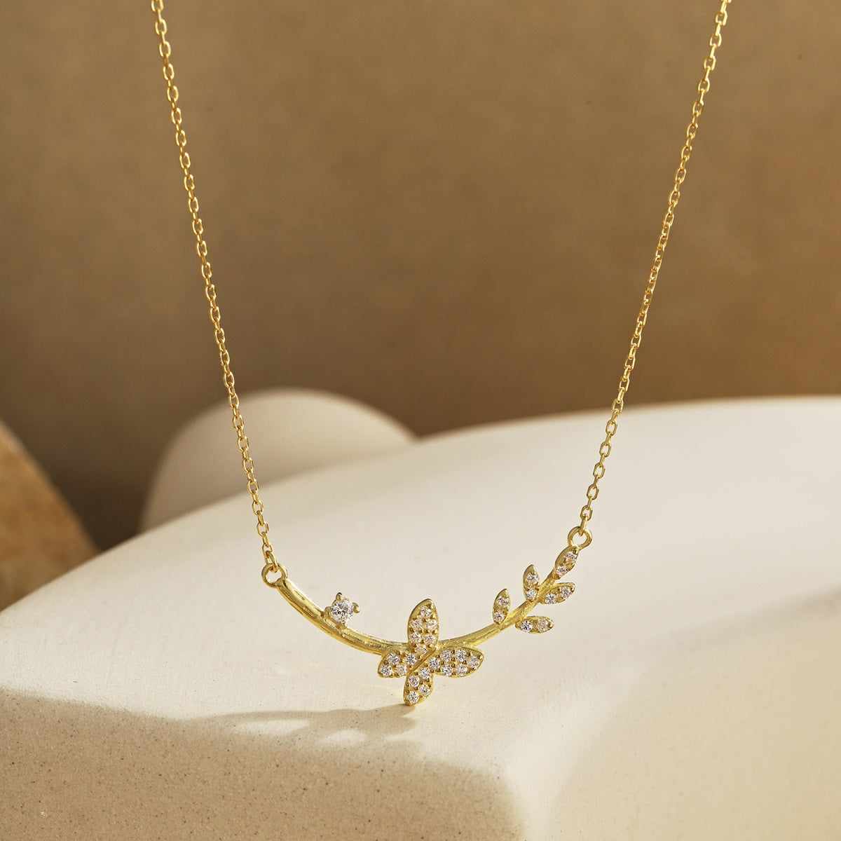 Sterling Silver Butterfly and Floral Design Bar Necklace - HK Jewels