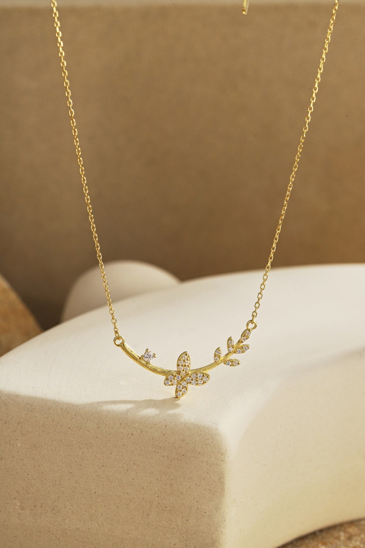 Sterling Silver Butterfly and Floral Design Bar Necklace - HK Jewels