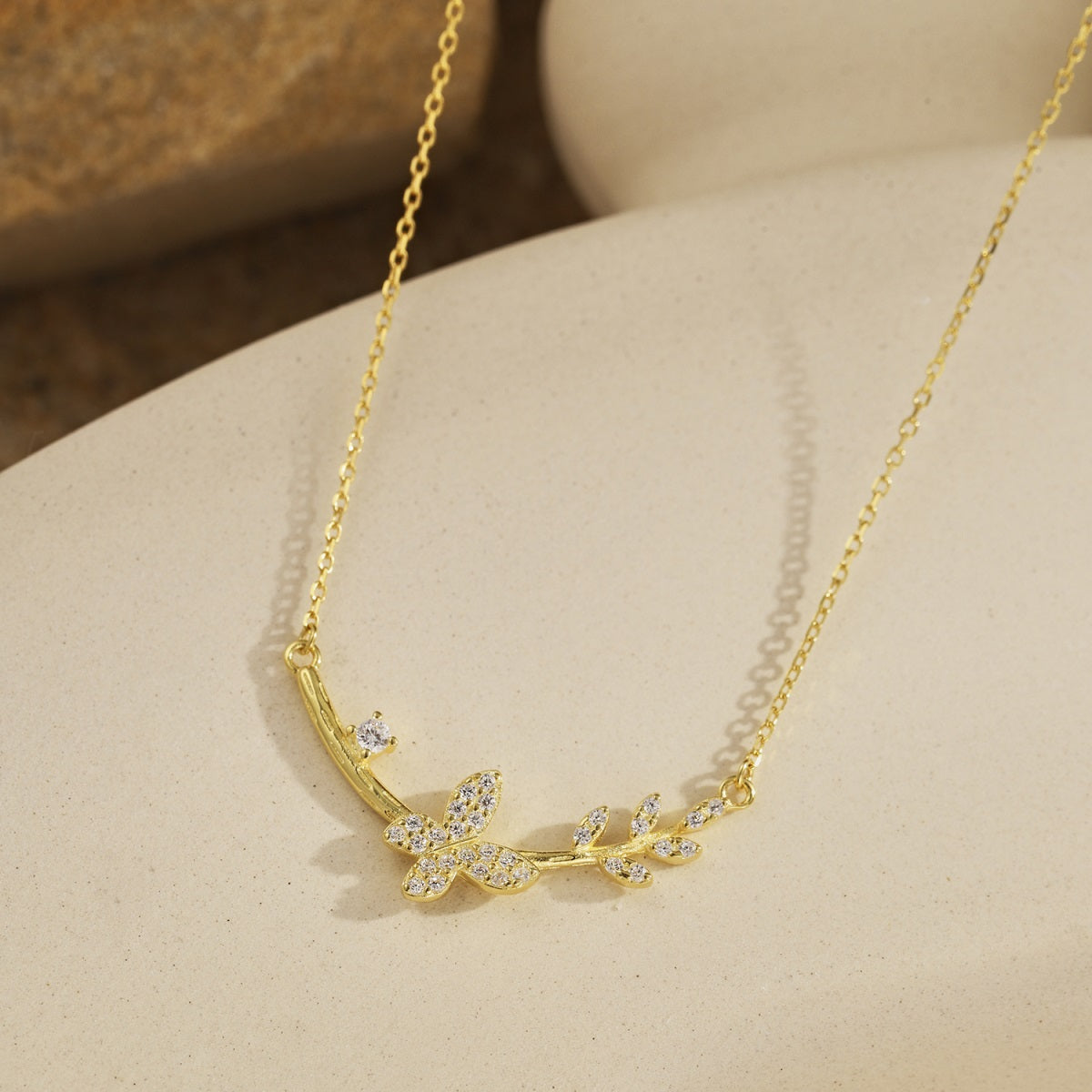 Sterling Silver Butterfly and Floral Design Bar Necklace - HK Jewels