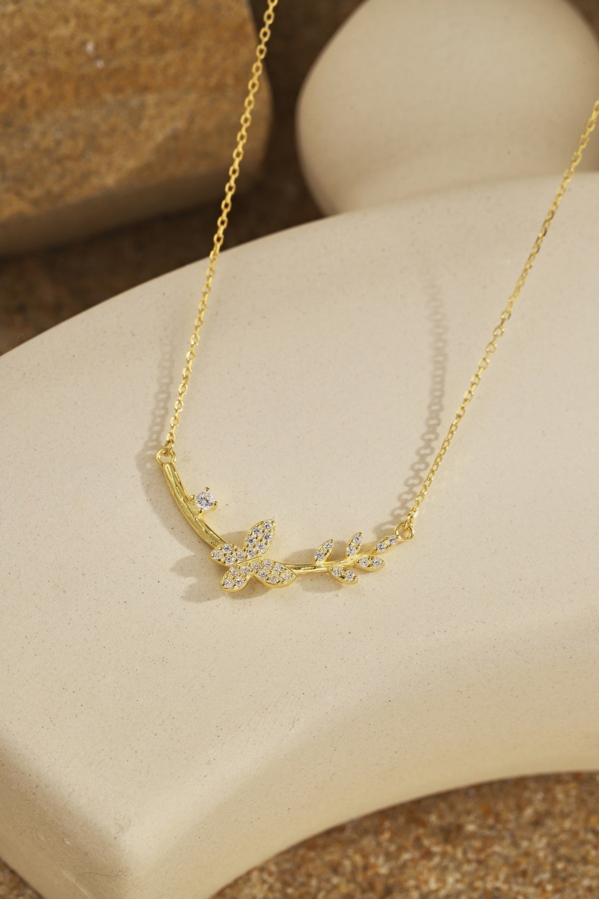Sterling Silver Butterfly and Floral Design Bar Necklace - HK Jewels
