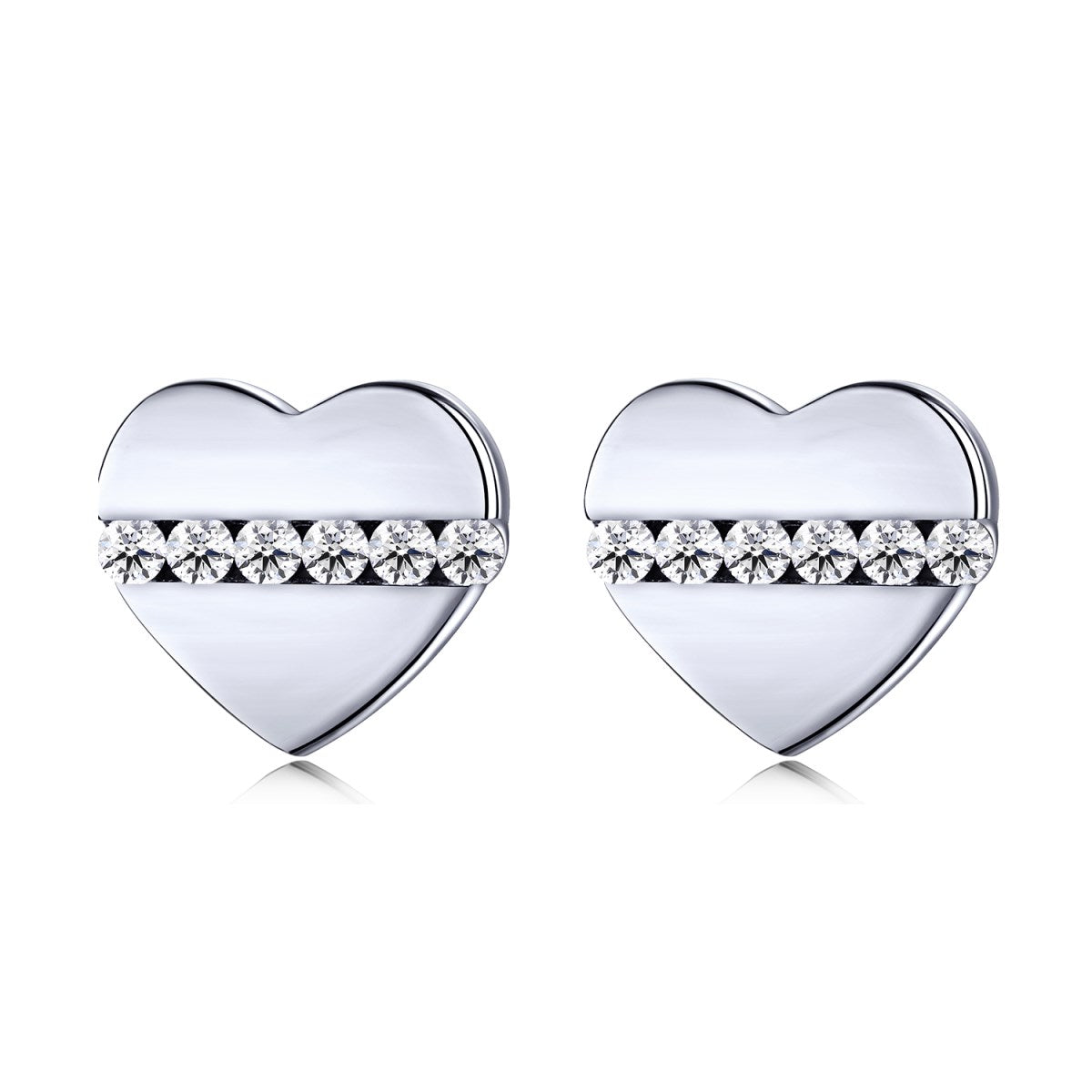 Sterling Silver CZ Stripe Heart Stud Earrings - HK Jewels