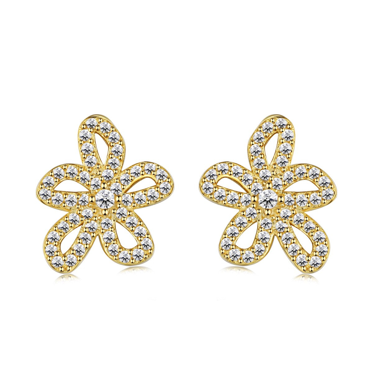 Sterling Silver Micropave Flower Stud Earrings - HK Jewels