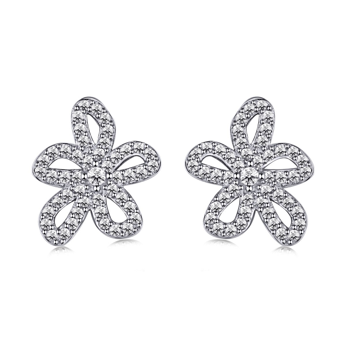 Sterling Silver Micropave Flower Stud Earrings - HK Jewels