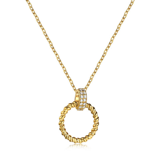 Sterling Silver CZ Rondelle and Textured Circle Pendant Necklace - HK Jewels