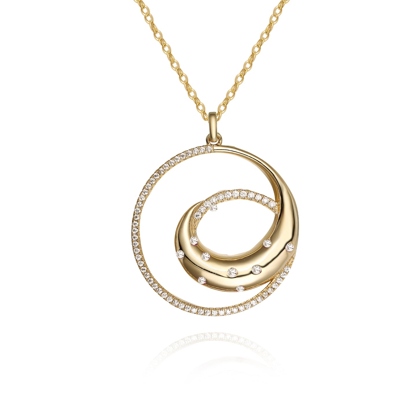 Gold Plated Sterling Silver Round Swirl With CZ's Pendant - HK Jewels