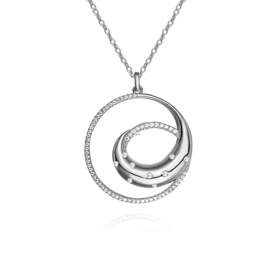 Gold Plated Sterling Silver Round Swirl With CZ's Pendant - HK Jewels