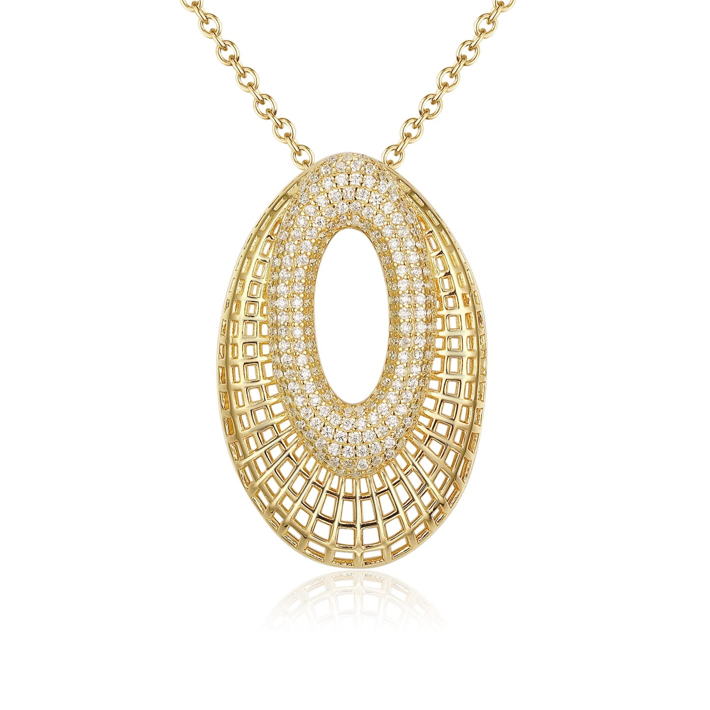 Sterling Silver Ovals With CZs Pendant - HK Jewels