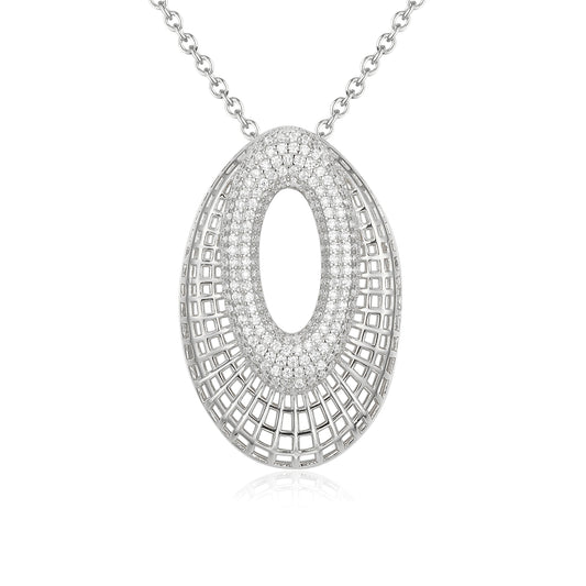 Sterling Silver Ovals With CZs Pendant - HK Jewels