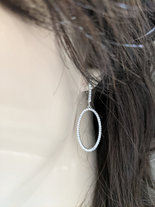 Sterling Silver CZ Oval Earring - HK Jewels