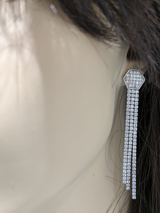 Sterling Silver CZ Long Tennis Strands Earring - HK Jewels