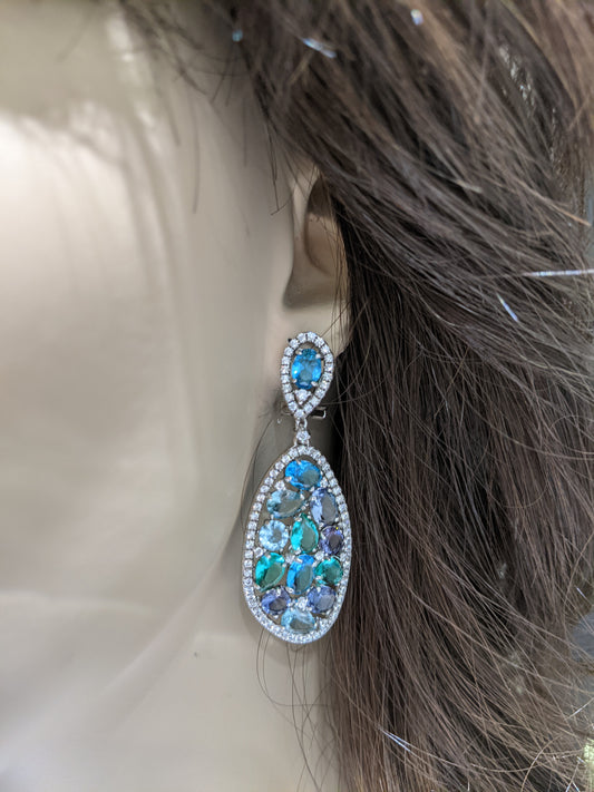Sterling Silver CZ And Colored Stones Earrings - HK Jewels