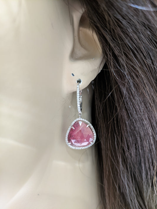 14K Gold And Diamond Sliced Sapphire Earring - HK Jewels