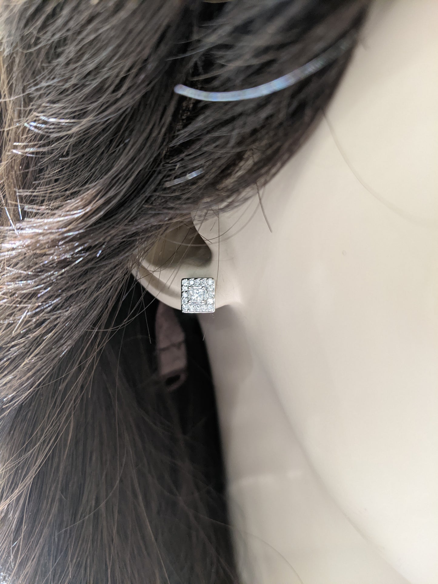 14K Gold And Diamond 2-Tier Square Stud Earring - HK Jewels