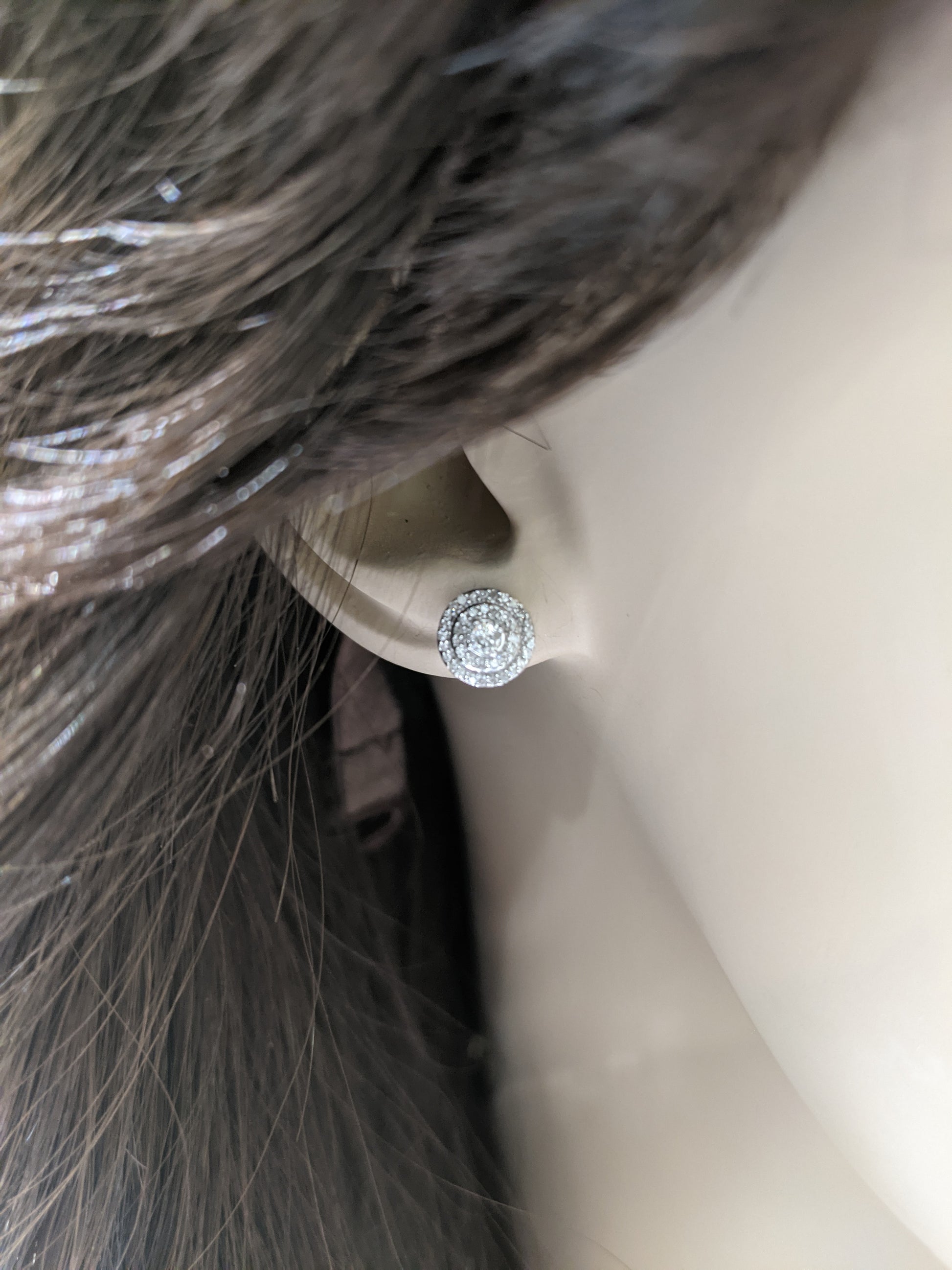 14K Gold And Diamond Small Round 3-Tier Stud Earring - HK Jewels