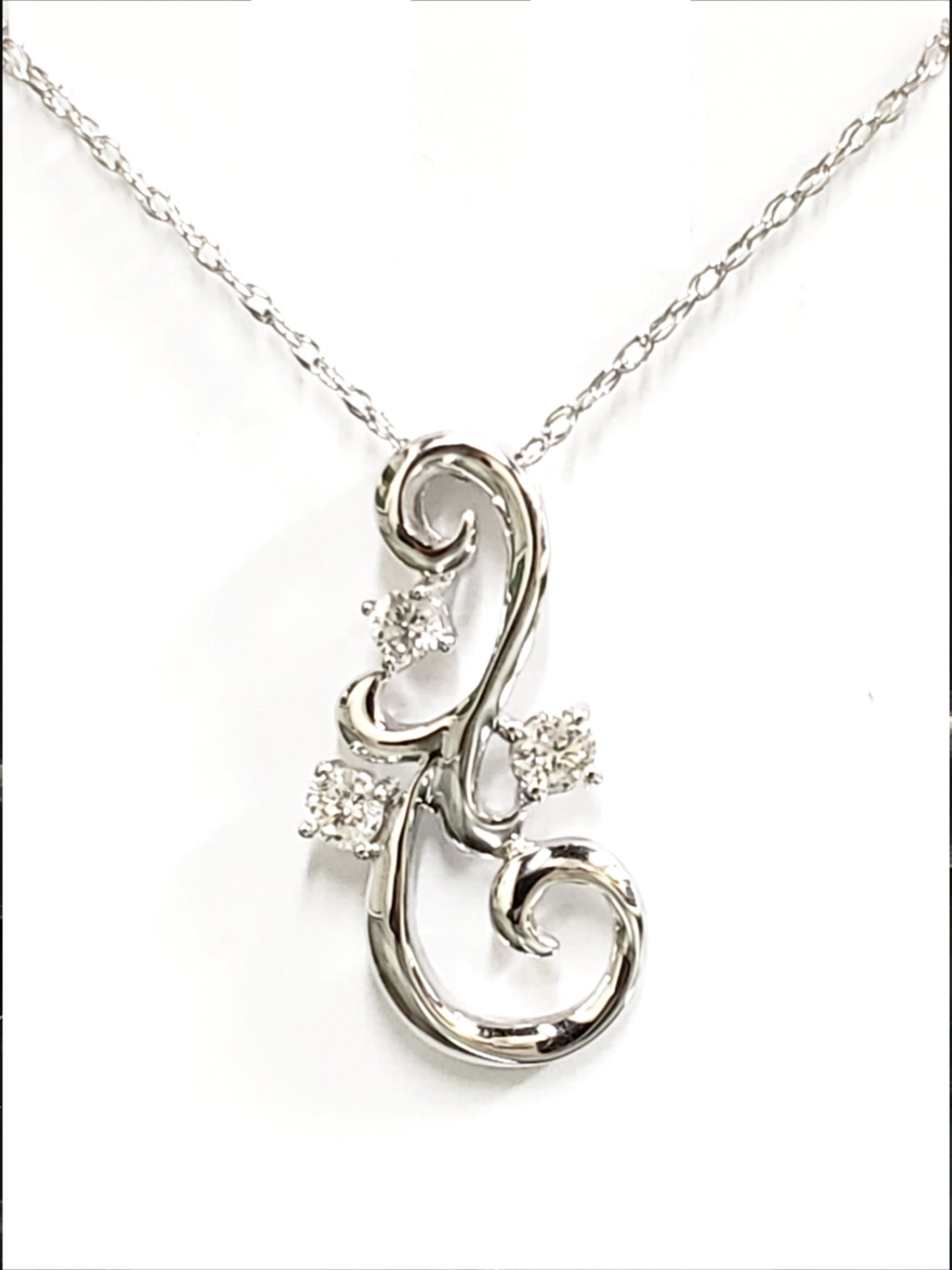 White Gold Three Diamond Twist Pendant - HK Jewels