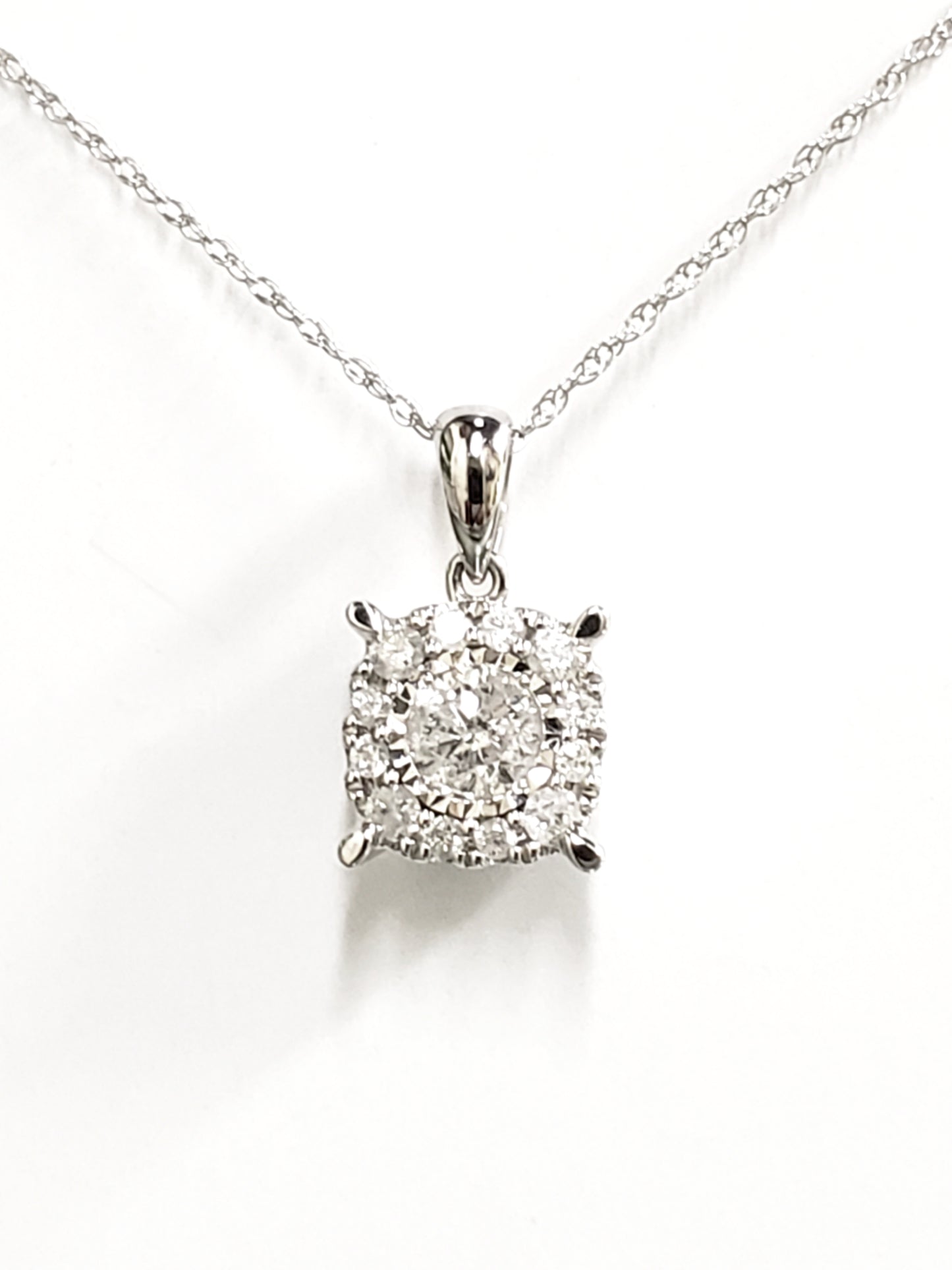 White Gold Diamond Cluster Solitaire Pendant - HK Jewels