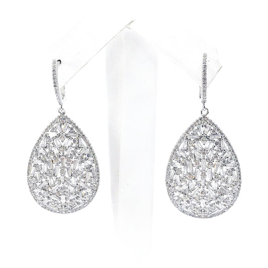 Sterling Silver Baguette Teardrop Earrings - HK Jewels