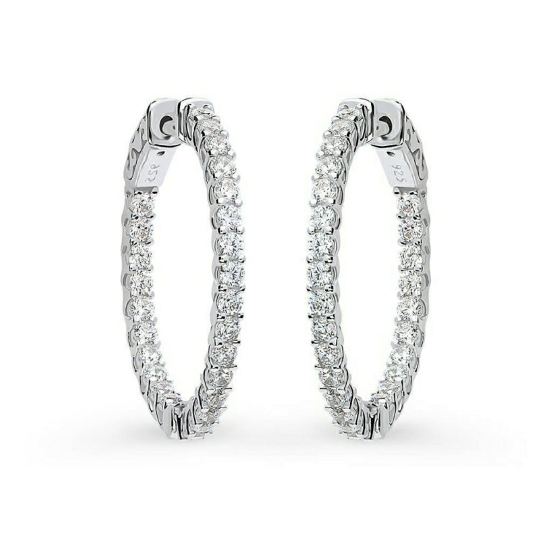 Sterling Silver Oval Shaped CZ Hoops - HK Jewels