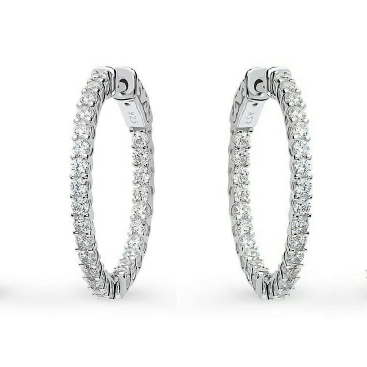 Sterling Silver Oval Shaped CZ Hoops - HK Jewels