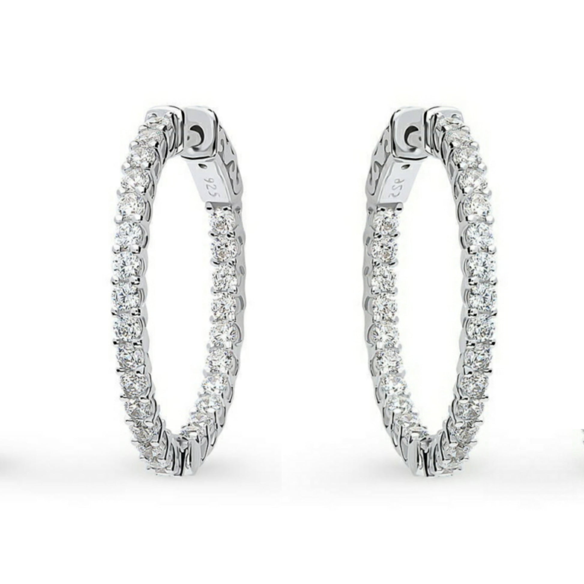 Sterling Silver Oval Shaped CZ Hoops - HK Jewels