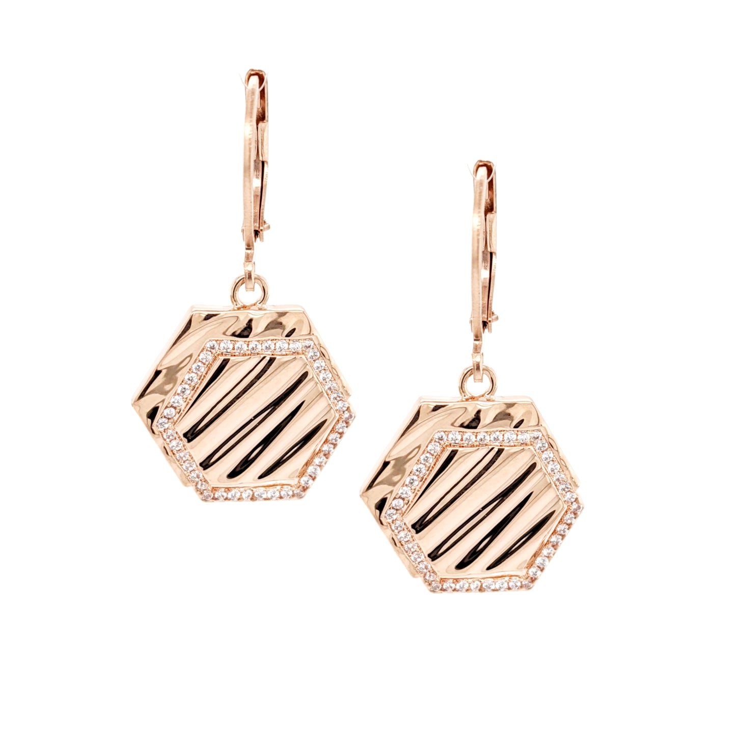 Textured Hexagon CZ Earring - HK Jewels