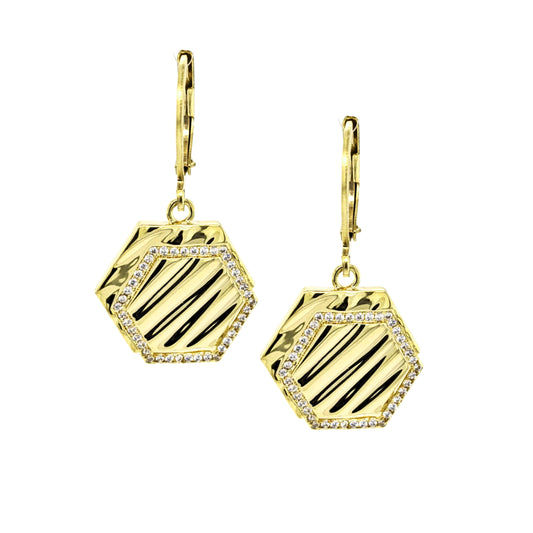 Textured Hexagon CZ Earring - HK Jewels